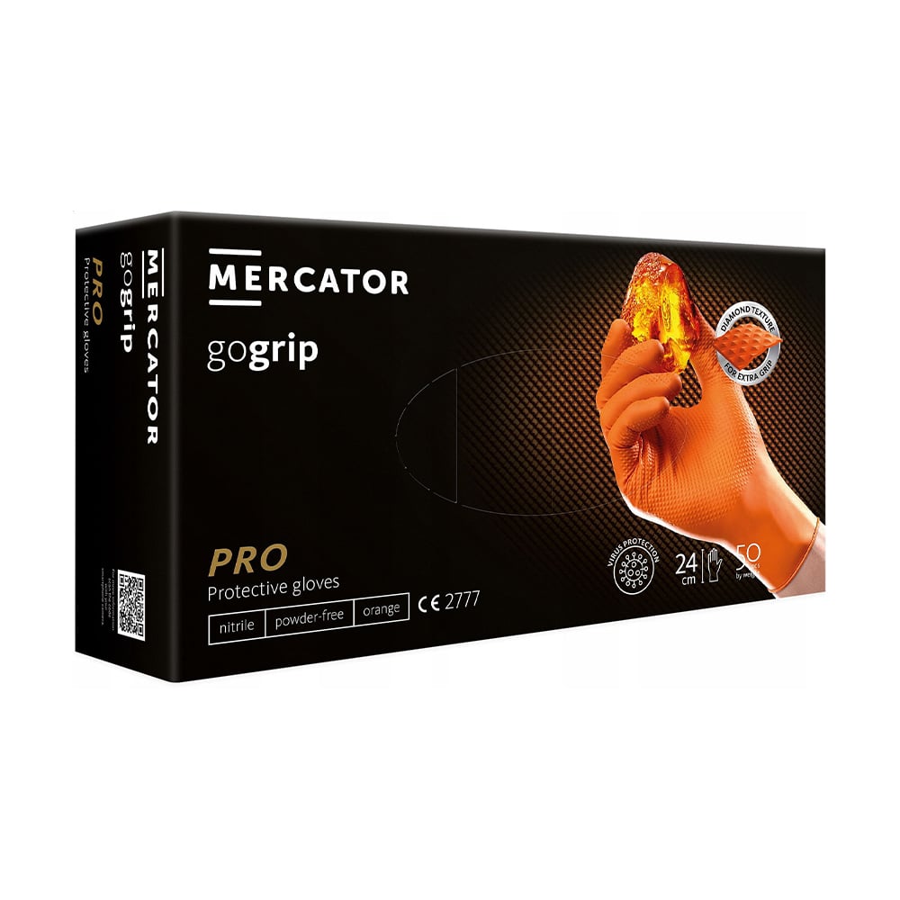 Рукавички нітрилові універсальні Mercator GoGrip Pro неприпудрені, нестерильні, розмір XL, Orange, 50 шт